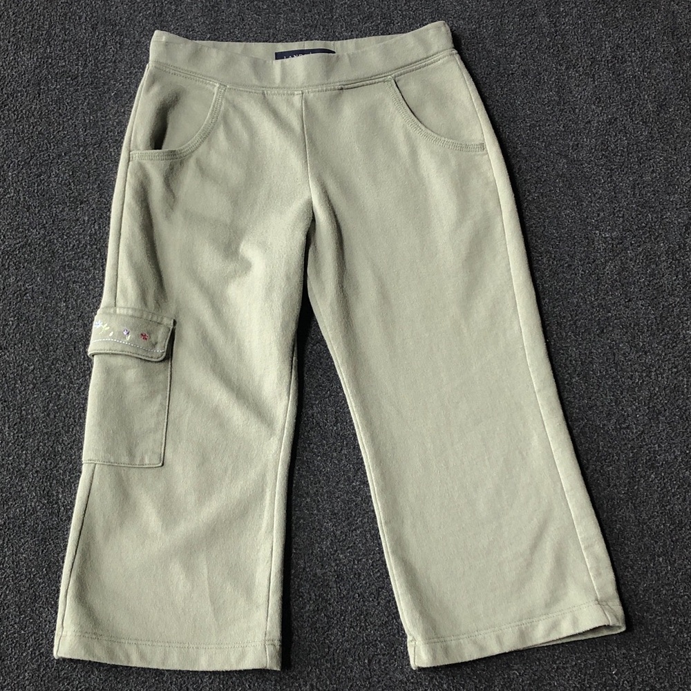 Lands End Girls Cotton Blend Capris Sweatpants With 2 Side Pockets Green Size 6